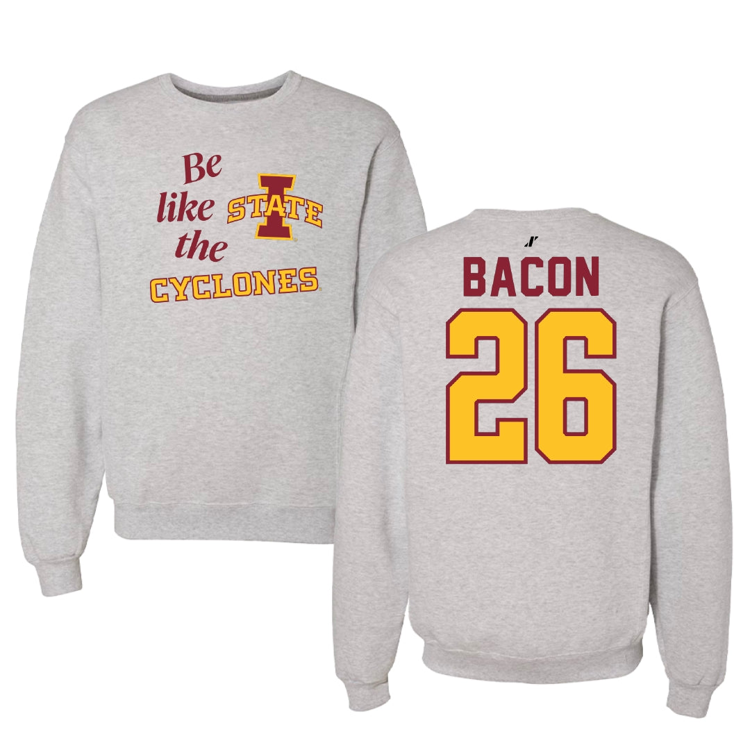 Iowa State University Football Light Gray Be Like Us Crewneck - #26 Caleb Bacon
