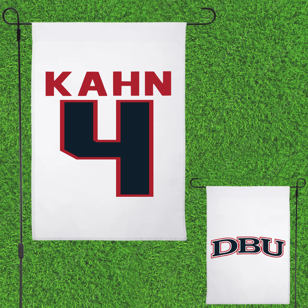 Dallas Baptist University Basketball White Garden Flag - #4 Cameron Kahn