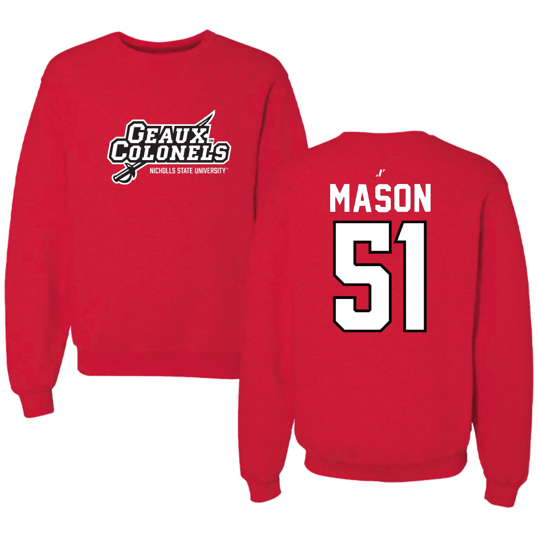 Nicholls State University Football Red General Crewneck - #51 Joe Mason