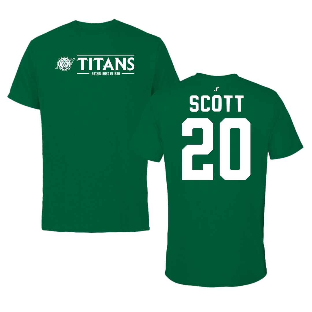 Illinois Wesleyan University Football Green General Tee - #20 Jahari Scott