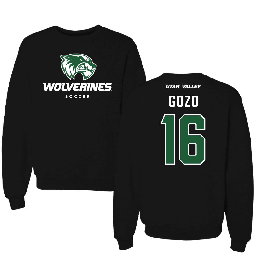 Utah Valley University Soccer Black Mascot Crewneck - #16 Elijah Gozo