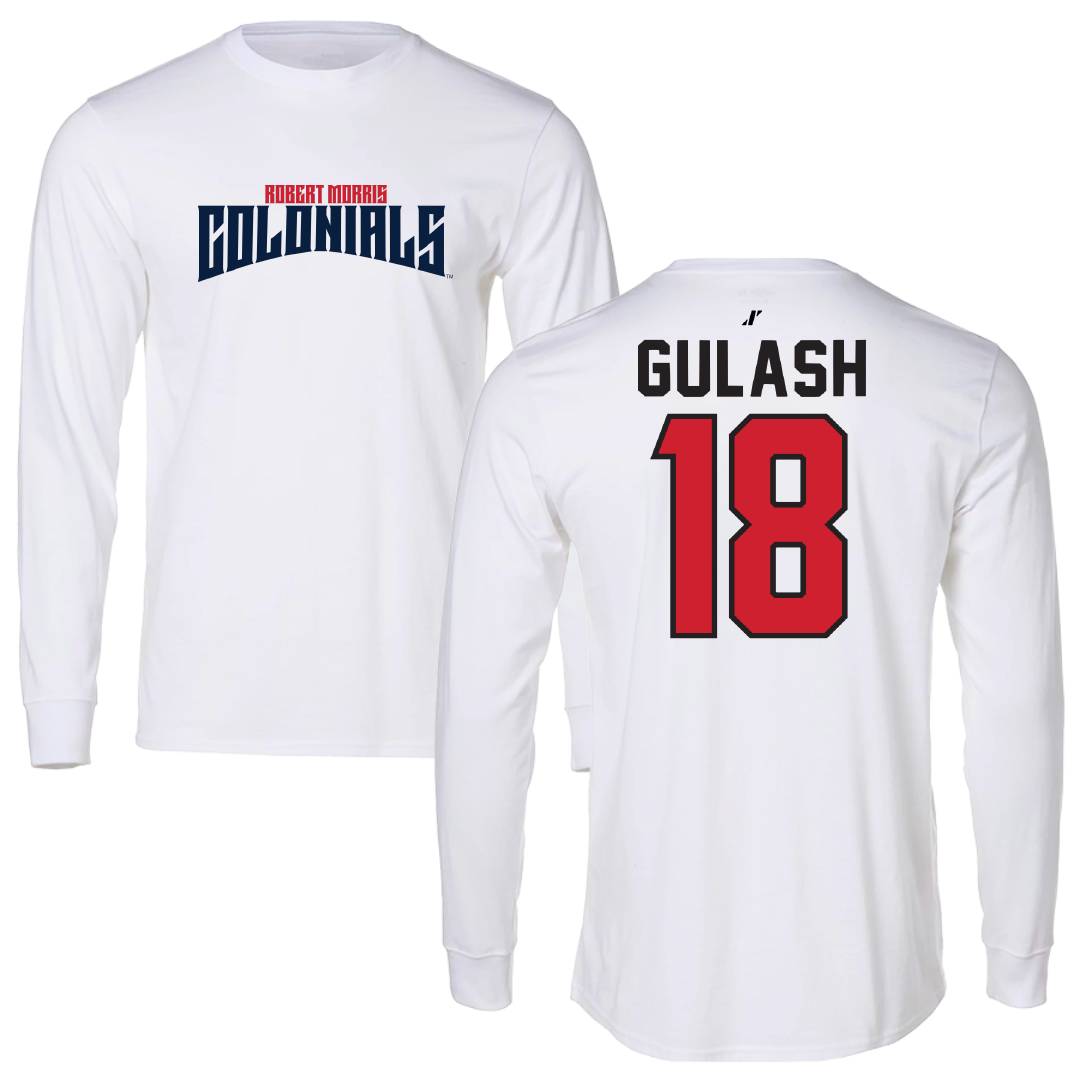 Robert Morris University Ice Hockey White Classic Performance Long Sleeve - #18 Gavin Gulash