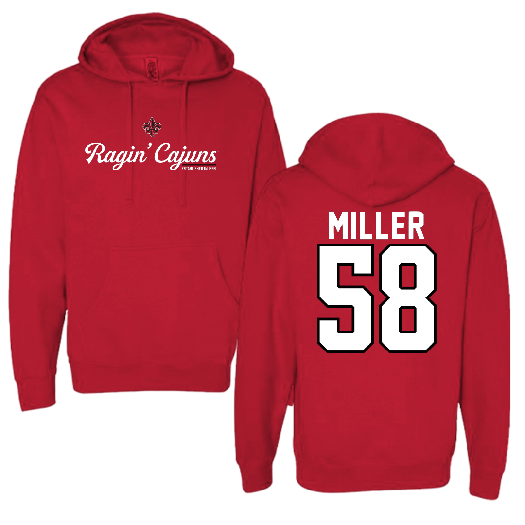 University of Louisiana at Lafayette Football Red General Hoodie - #58 Grant Miller
