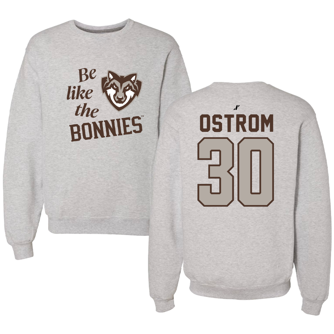 St. Bonaventure University Basketball Light Gray Be Like Us Crewneck - #30 Broek Ostrom