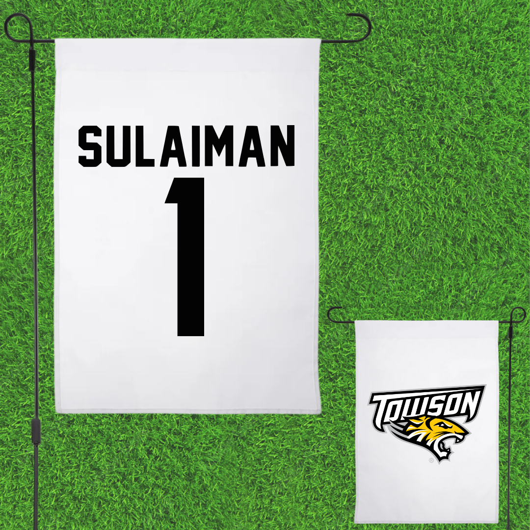 Towson University Basketball White Garden Flag - #1 Tomiwa Sulaiman