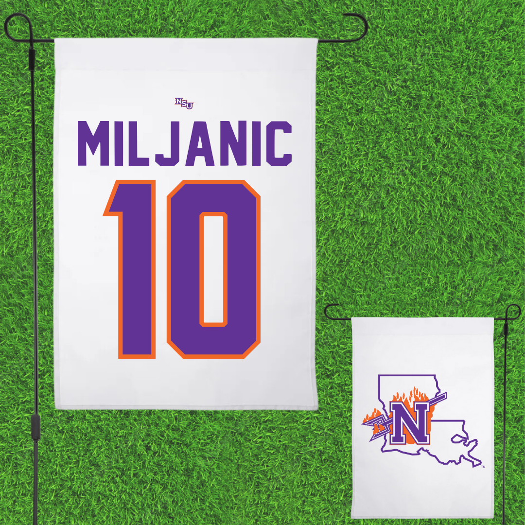 Northwestern State University Basketball White Garden Flag - #10 Ivona Miljanic