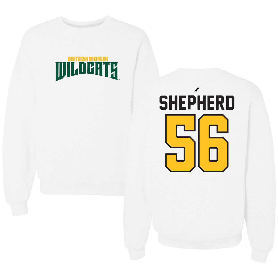 Northern Michigan University Football White Classic Crewneck - #56 Graycen Shepherd