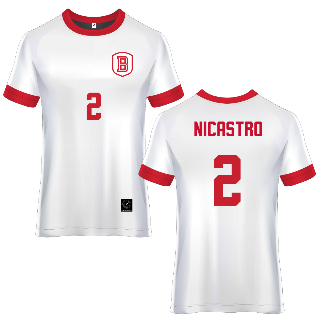 Bradley University White Soccer Jersey - #2 Alex Nicastro