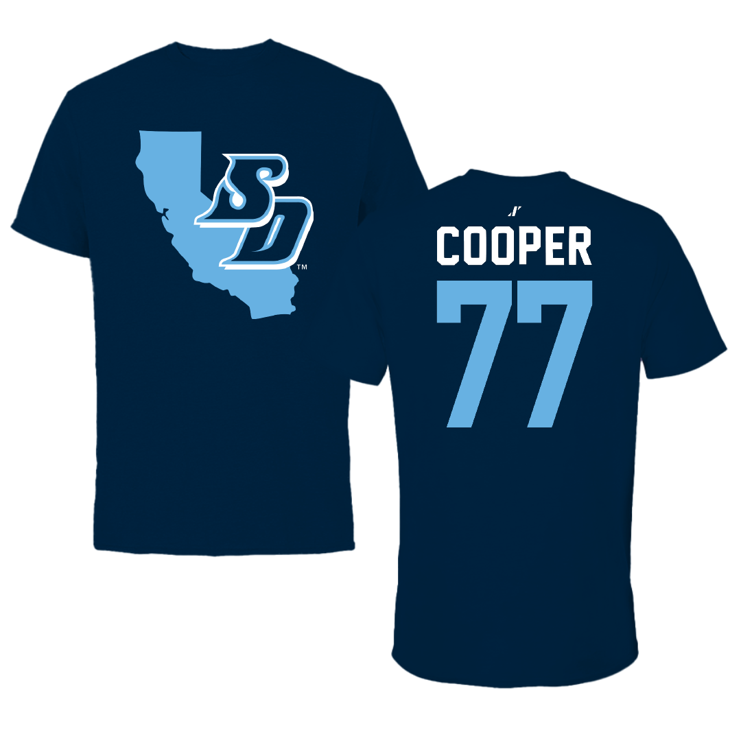 University of San Diego Football Navy State Tee - #77 Malachi Cooper