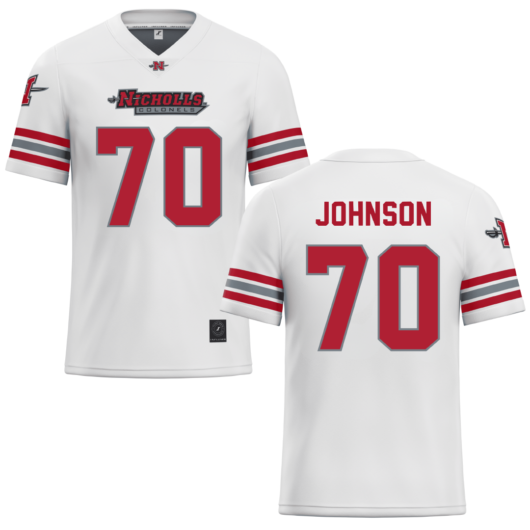 Nicholls State University White Football Jersey - #70 Jacob Johnson