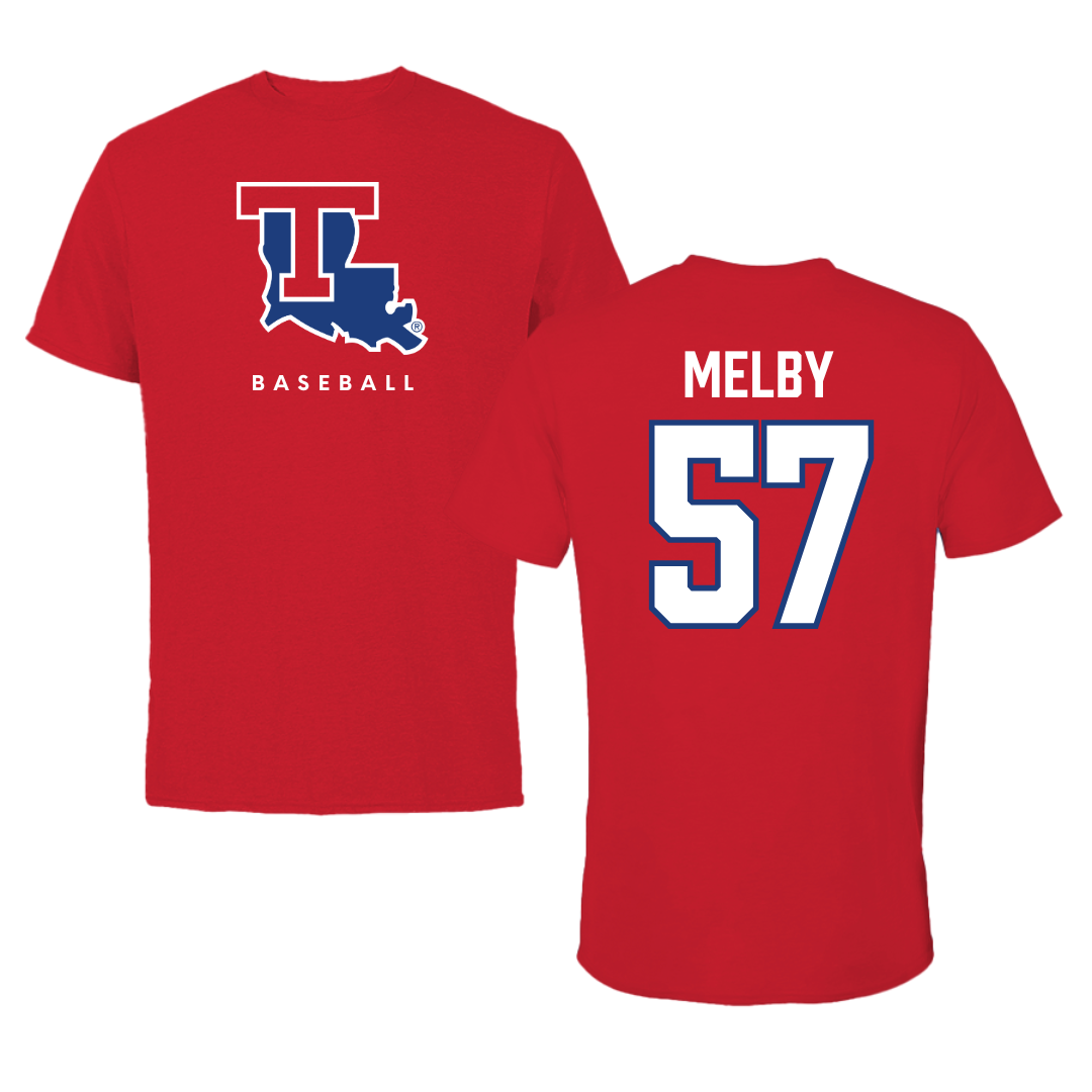 Louisiana Tech University Baseball Red Performance Tee - #57 Will Melby