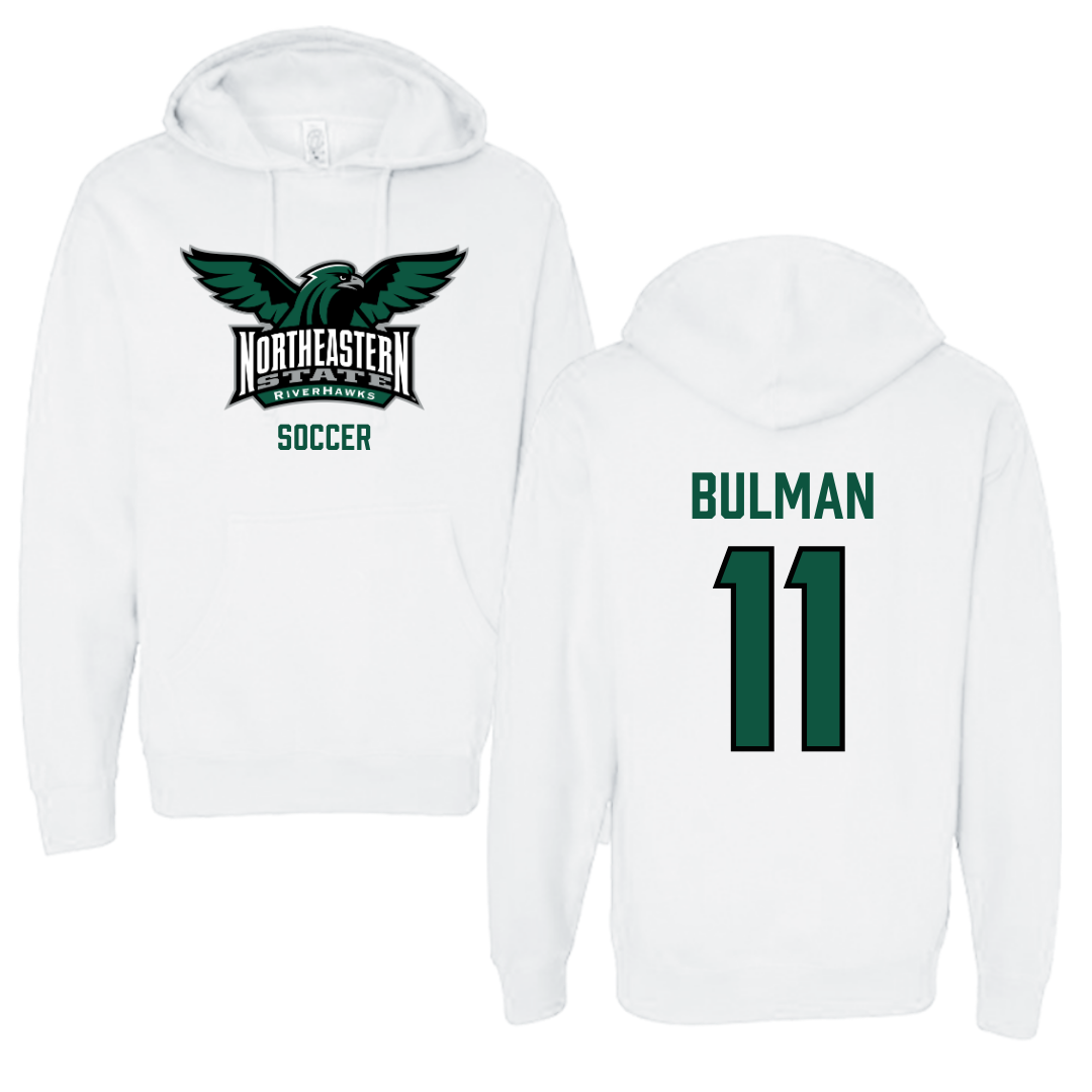 Northeastern State University Soccer White Hoodie - #11 Braxton Bulman