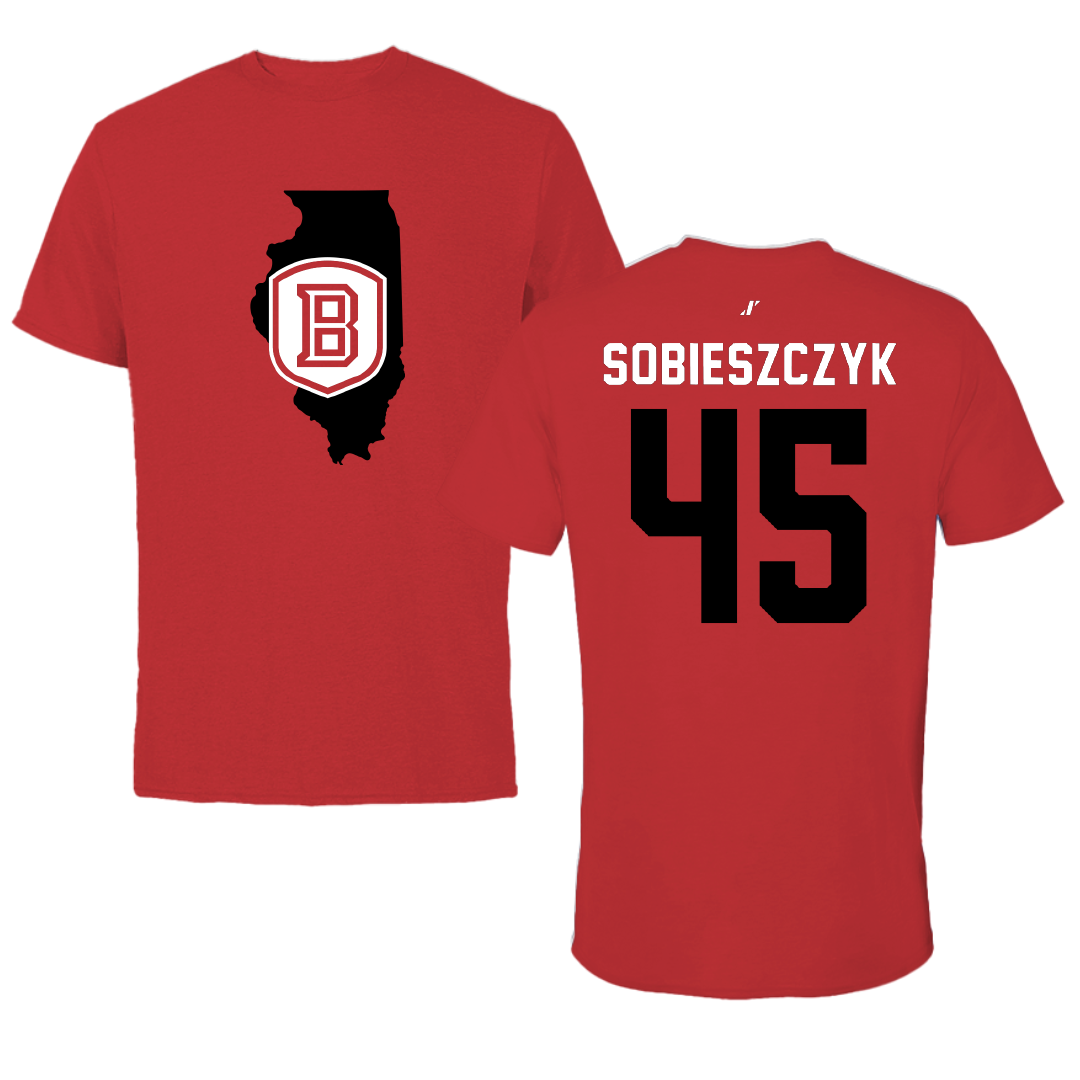 Bradley University Baseball Red State Performance Tee - #45 Isaac Sobieszczyk