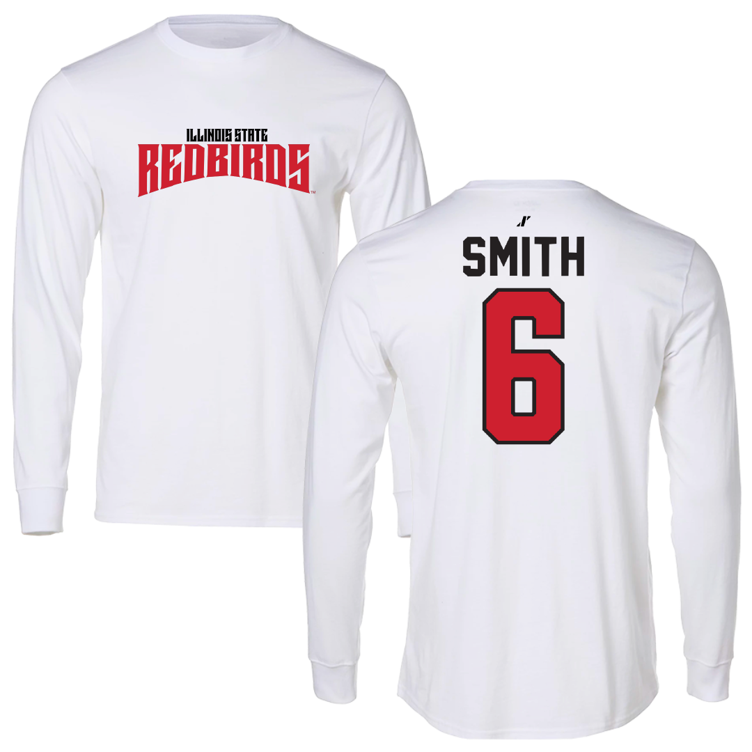 Illinois State University Baseball White Classic Performance Long Sleeve - #6 Noah Smith