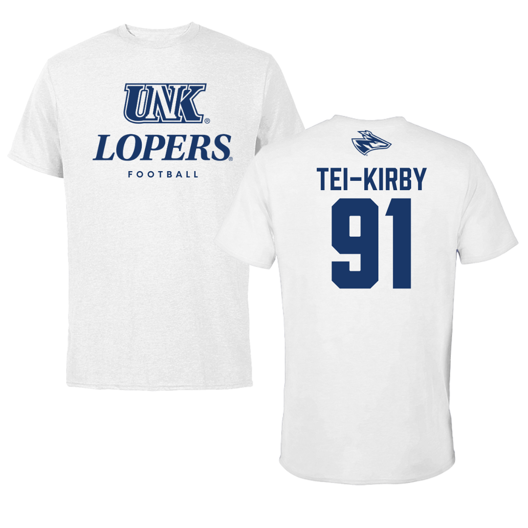 University of Nebraska at Kearney Football White Performance Tee - #91 Wayne Tei-Kirby