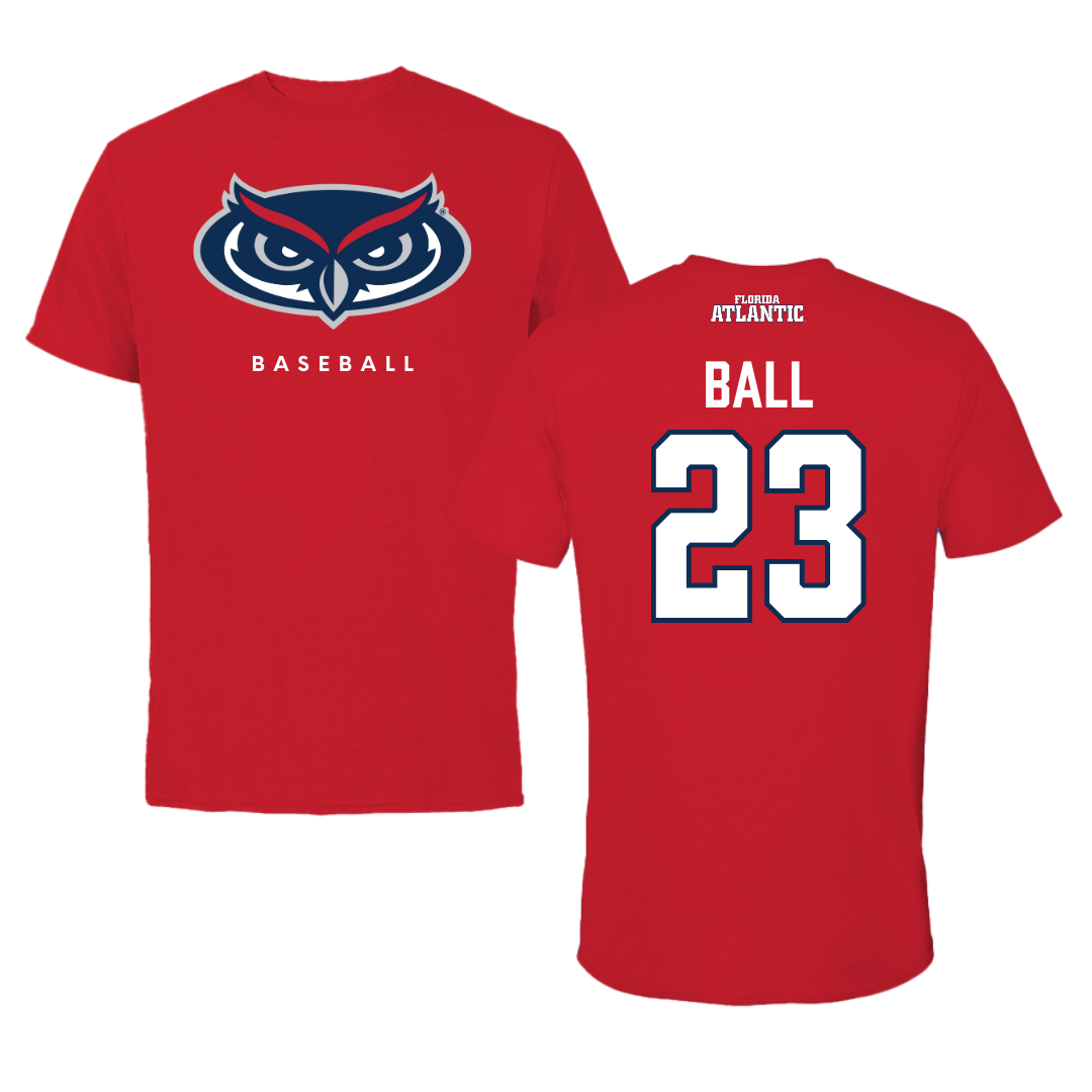 Florida Atlantic University Baseball Red Jersey Tee - #23 Dawson Ball