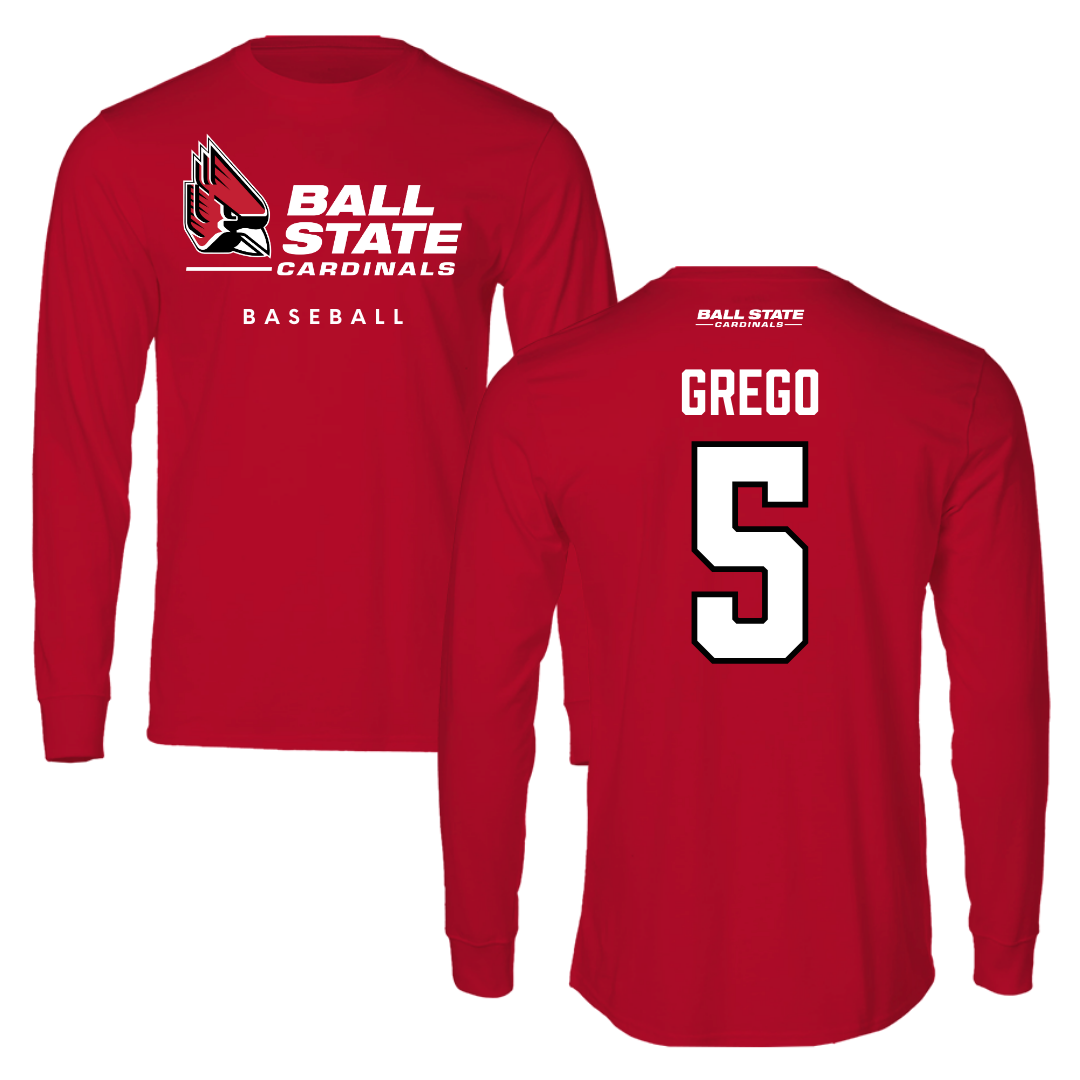 Ball State University Baseball Red Performance Long Sleeve - #5 Dylan Grego