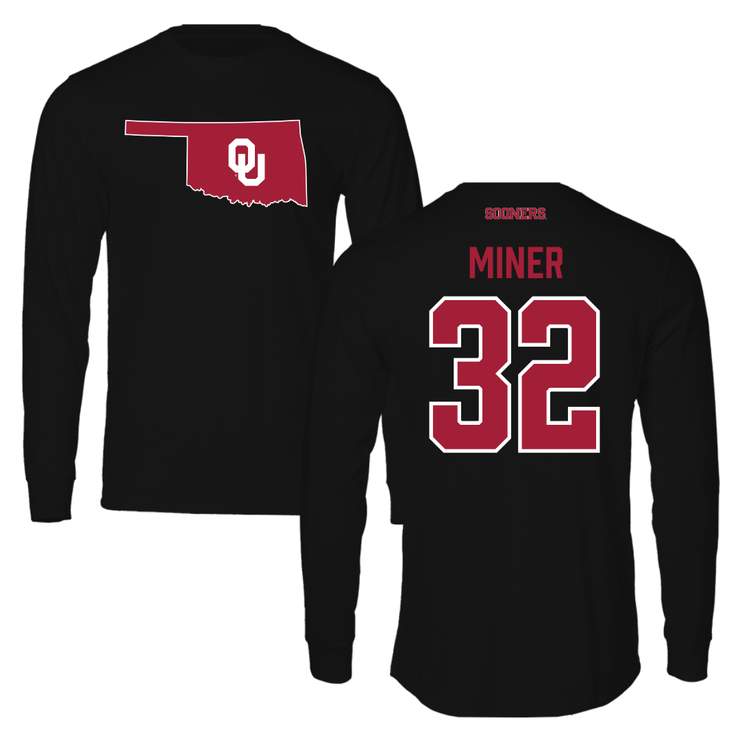 University of Oklahoma Baseball Black Performance Long Sleeve - #32 Jace Miner
