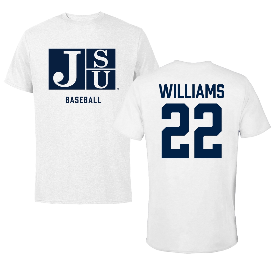 Jackson State University Baseball White Performance Tee - #22 Isaiah Williams
