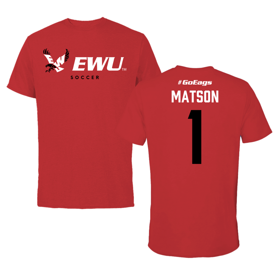 Eastern Washington University Soccer Red Block Tee - #1 Kiara Matson