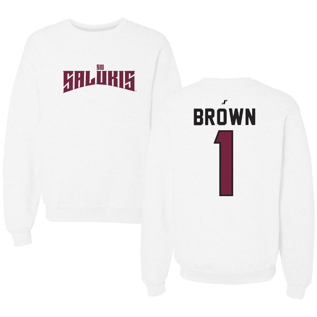Southern Illinois University at Carbondale Basketball White Classic Crewneck - #1 Tyranny Brown