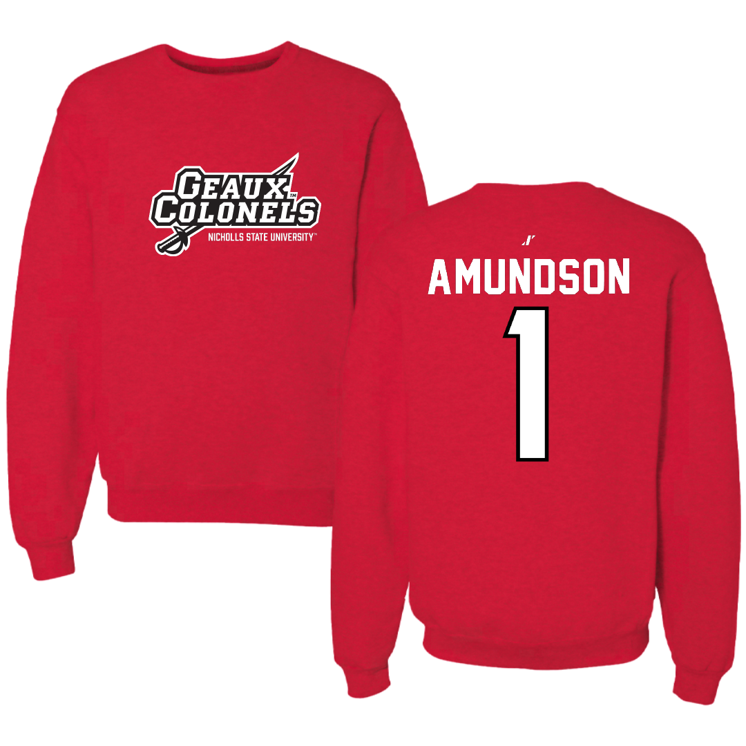 Nicholls State University Baseball Red General Crewneck - #1 Kaden Amundson