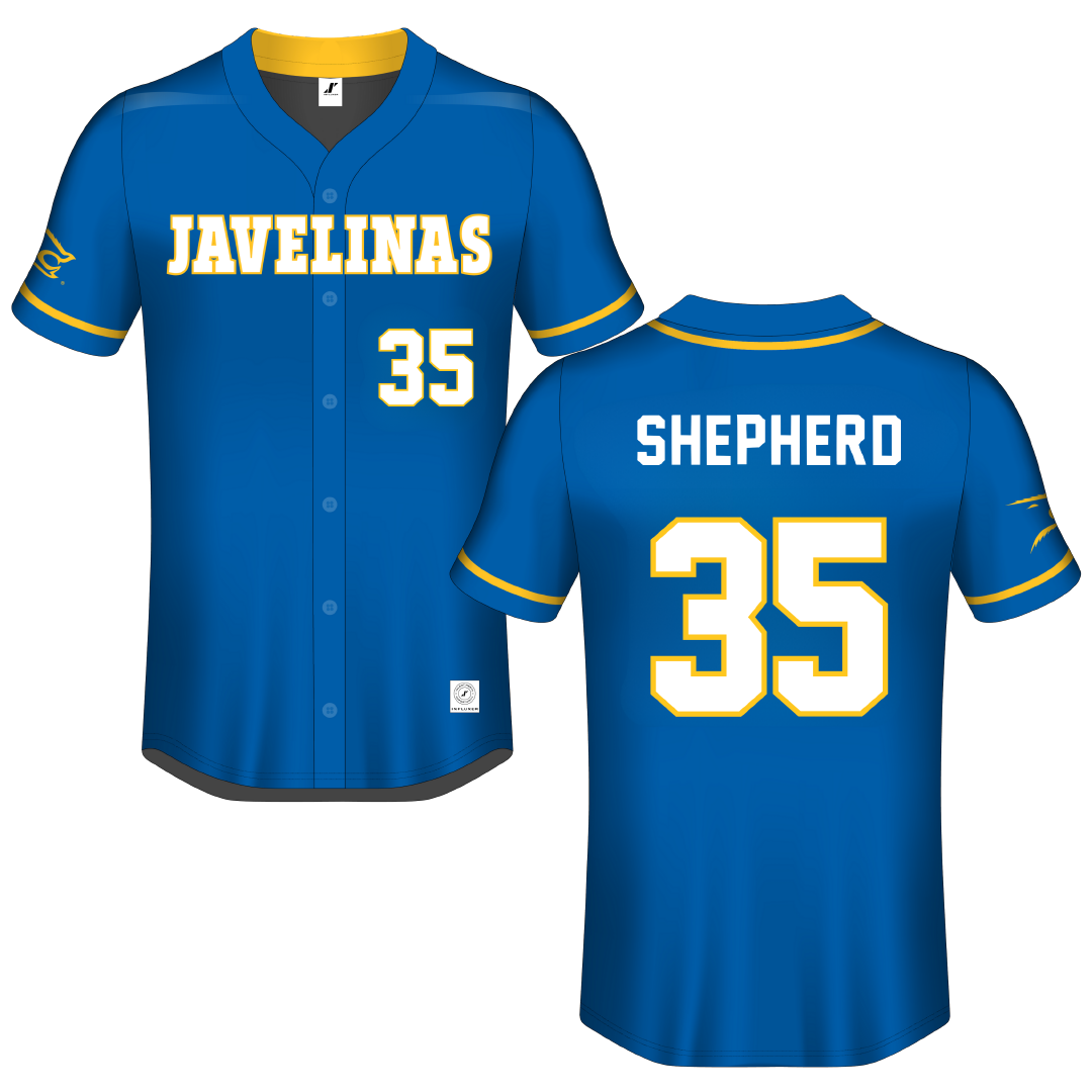 Texas A&M University-Kingsville Blue Button-Down Jersey - #35 Karson Shepherd