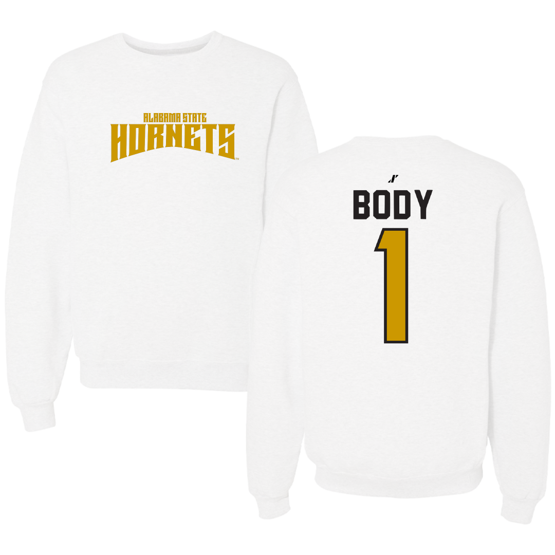 Alabama State University Football White Classic Crewneck - #1 Andrew Body