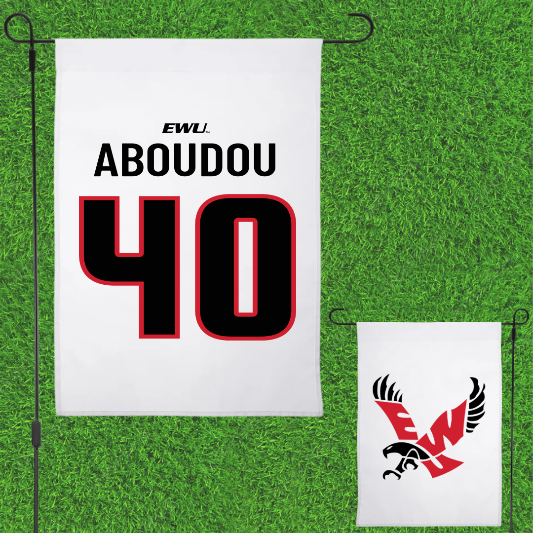Eastern Washington University Football White Garden Flag - #40 Amdane Aboudou