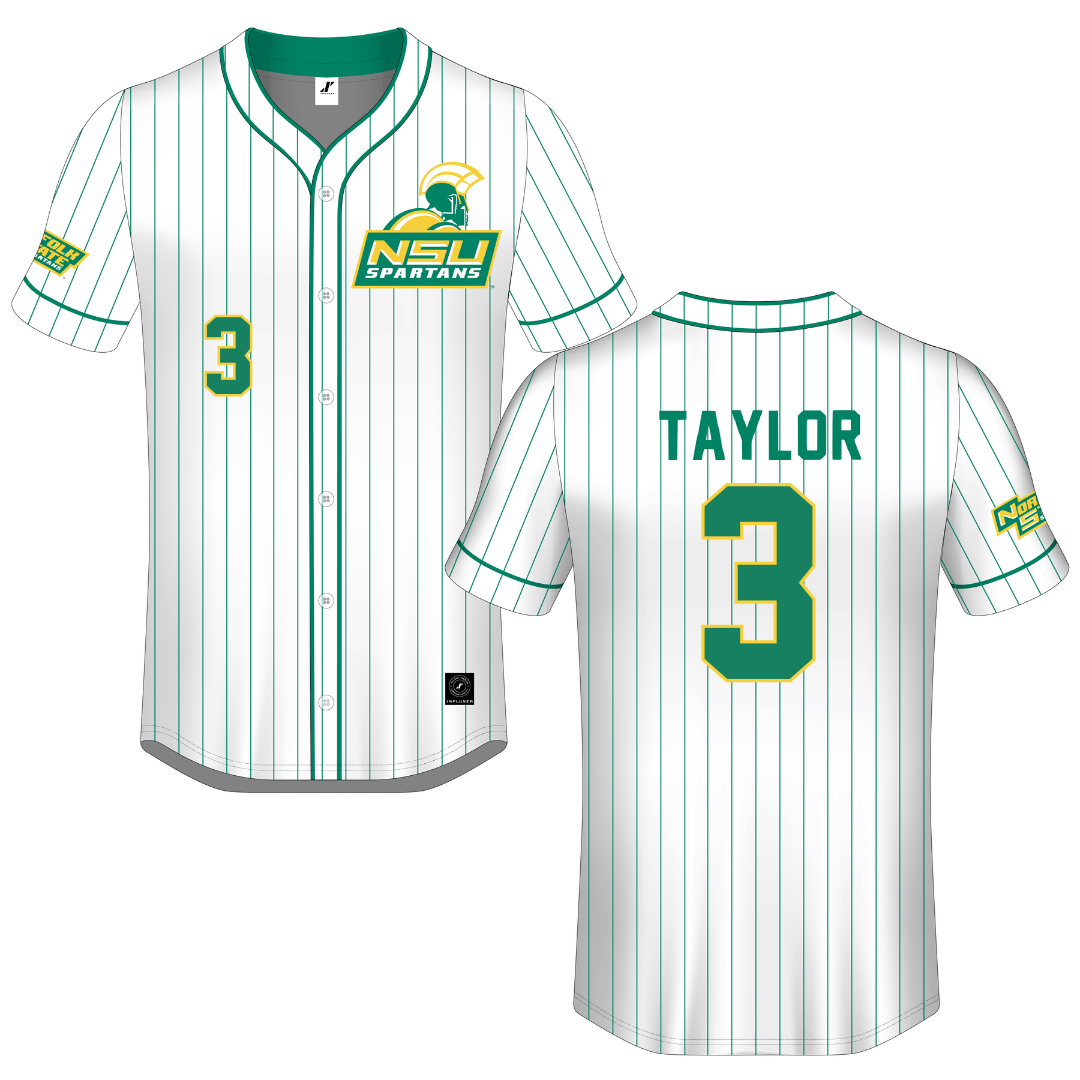 Norfolk State University White Pinstripe Button-Down Jersey - #3 Victoria Taylor