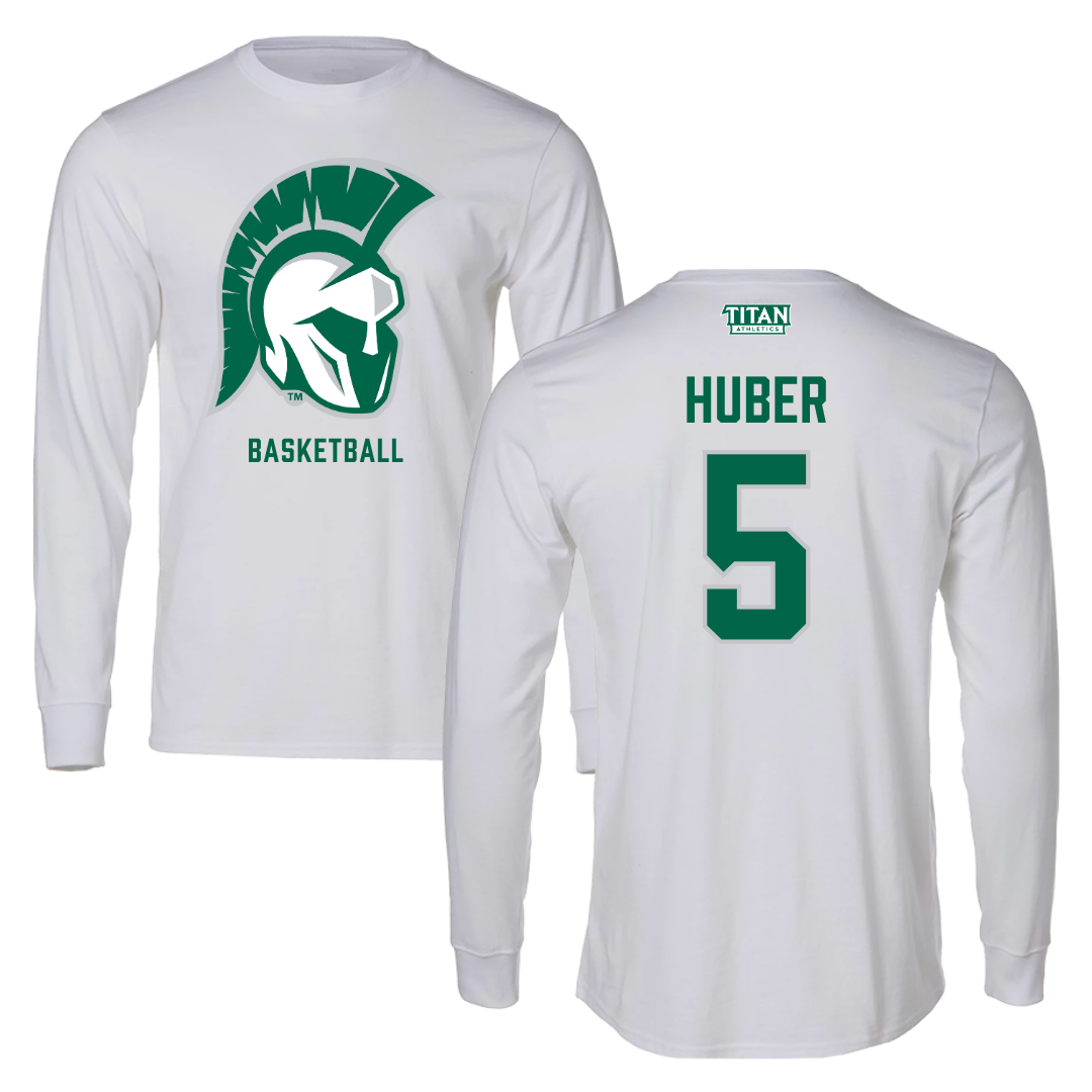 Illinois Wesleyan University Basketball White Performance Long Sleeve - #5 Lauren Huber