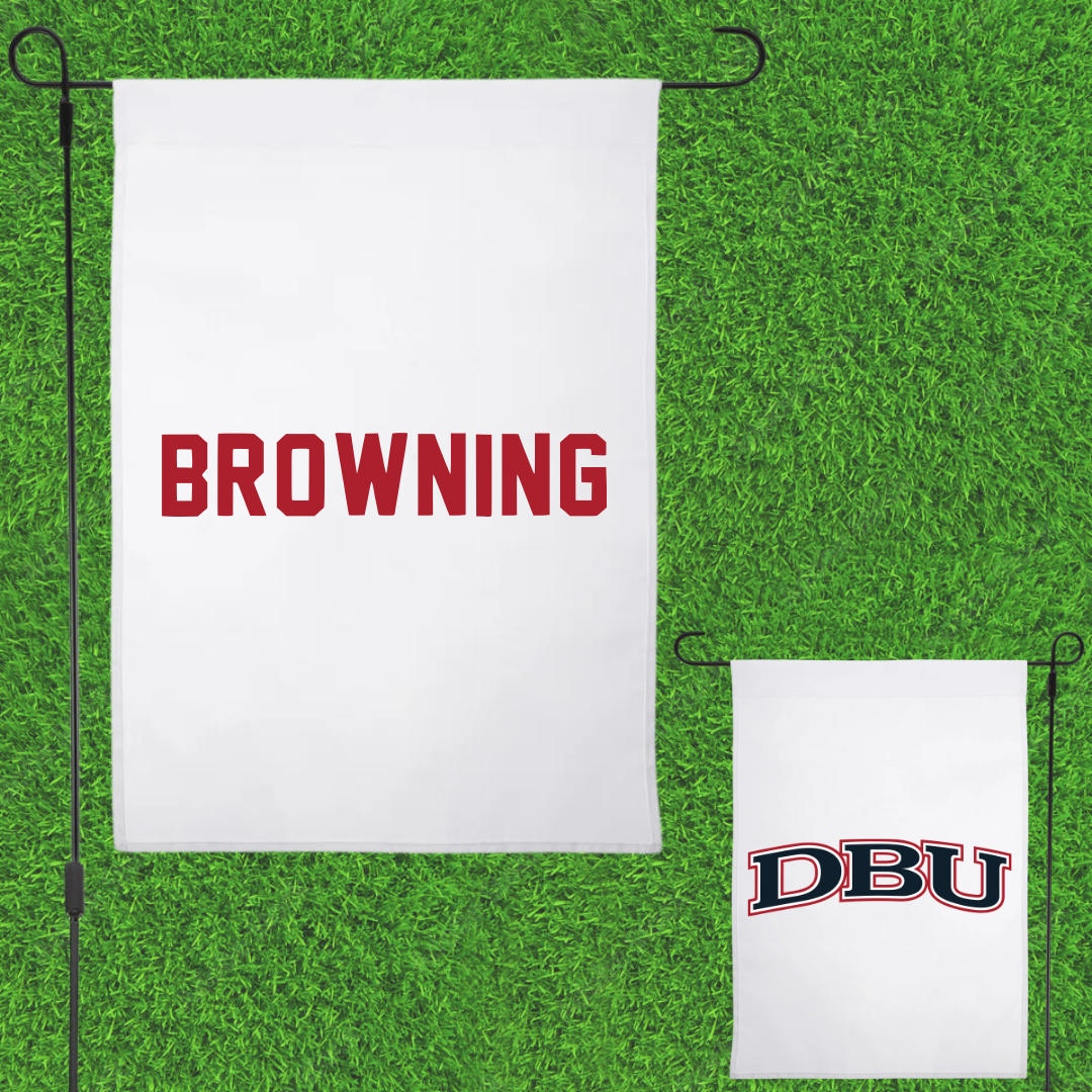 Dallas Baptist University TF and XC White Garden Flag - Luke Browning