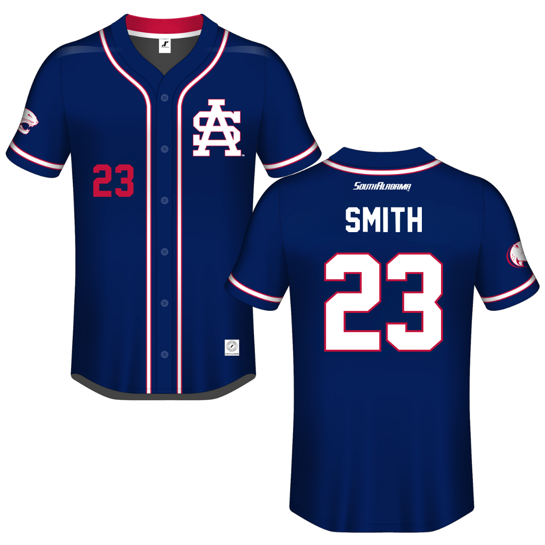 University of South Alabama Blue Button-Down Jersey - #23 Tyler Smith