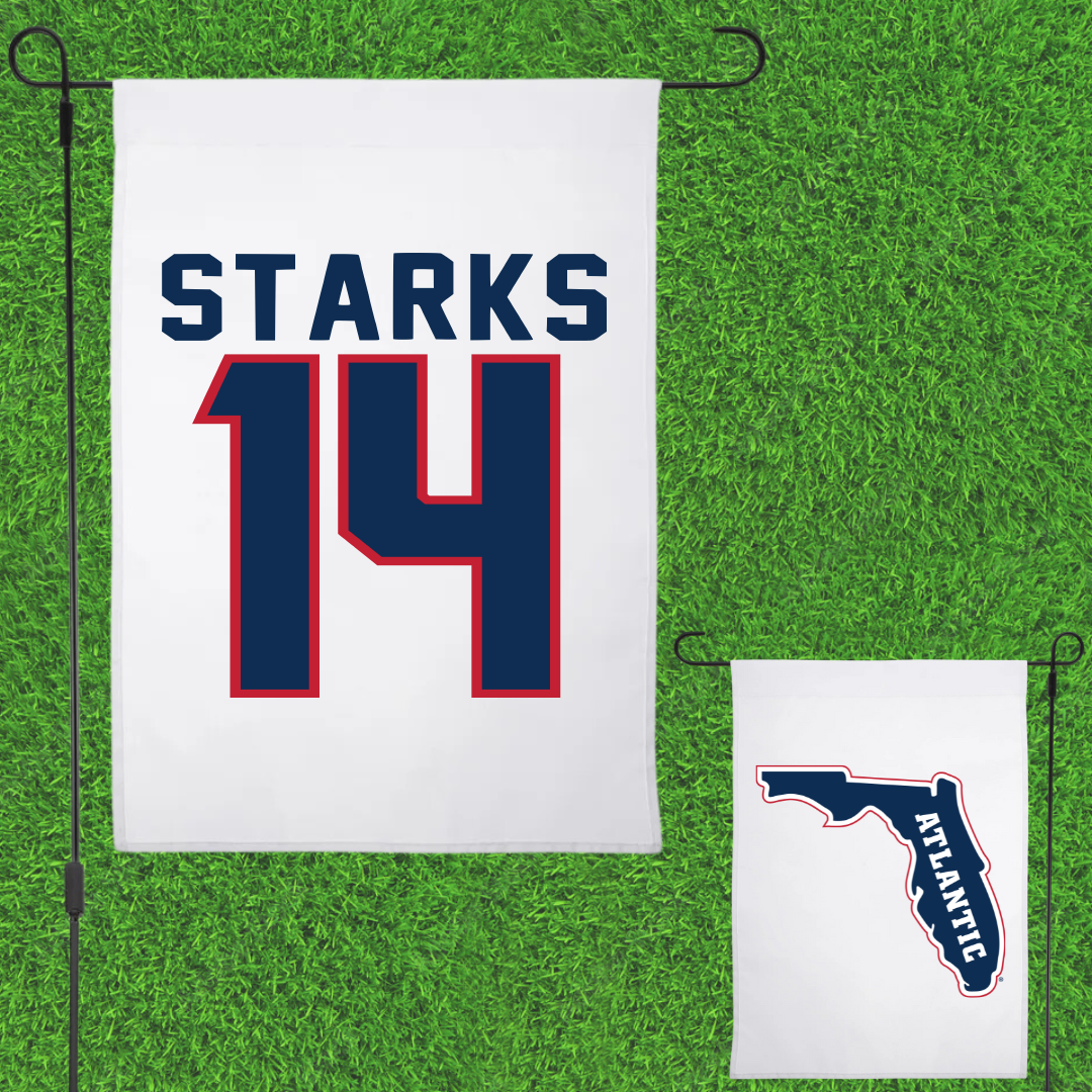 Florida Atlantic University Football White Garden Flag - #14 Tyriq Starks