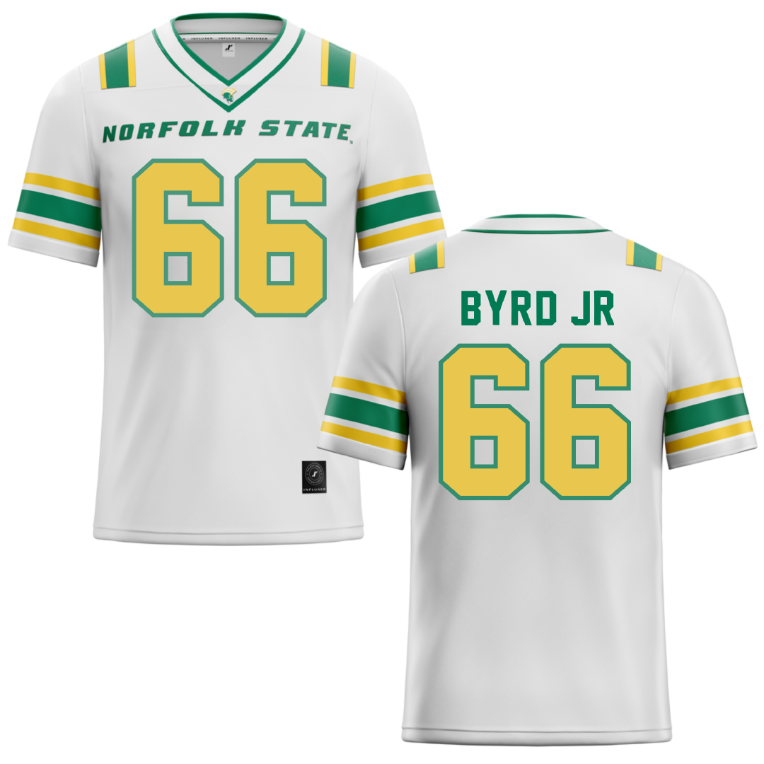 Norfolk State University White Football Jersey - #66 Vincent Byrd Jr