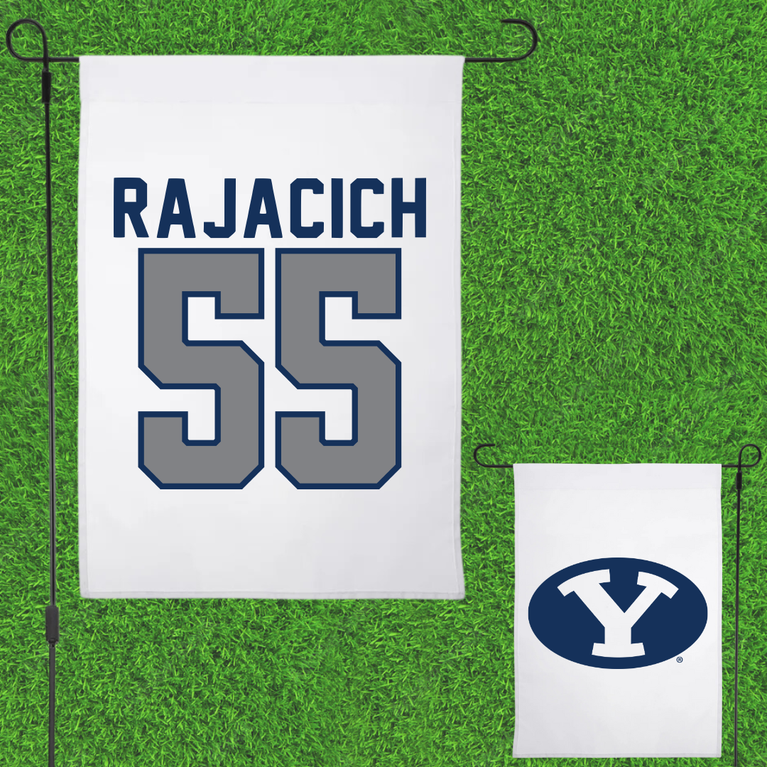 Brigham Young University Baseball White Garden Flag - #55 Seth Rajacich