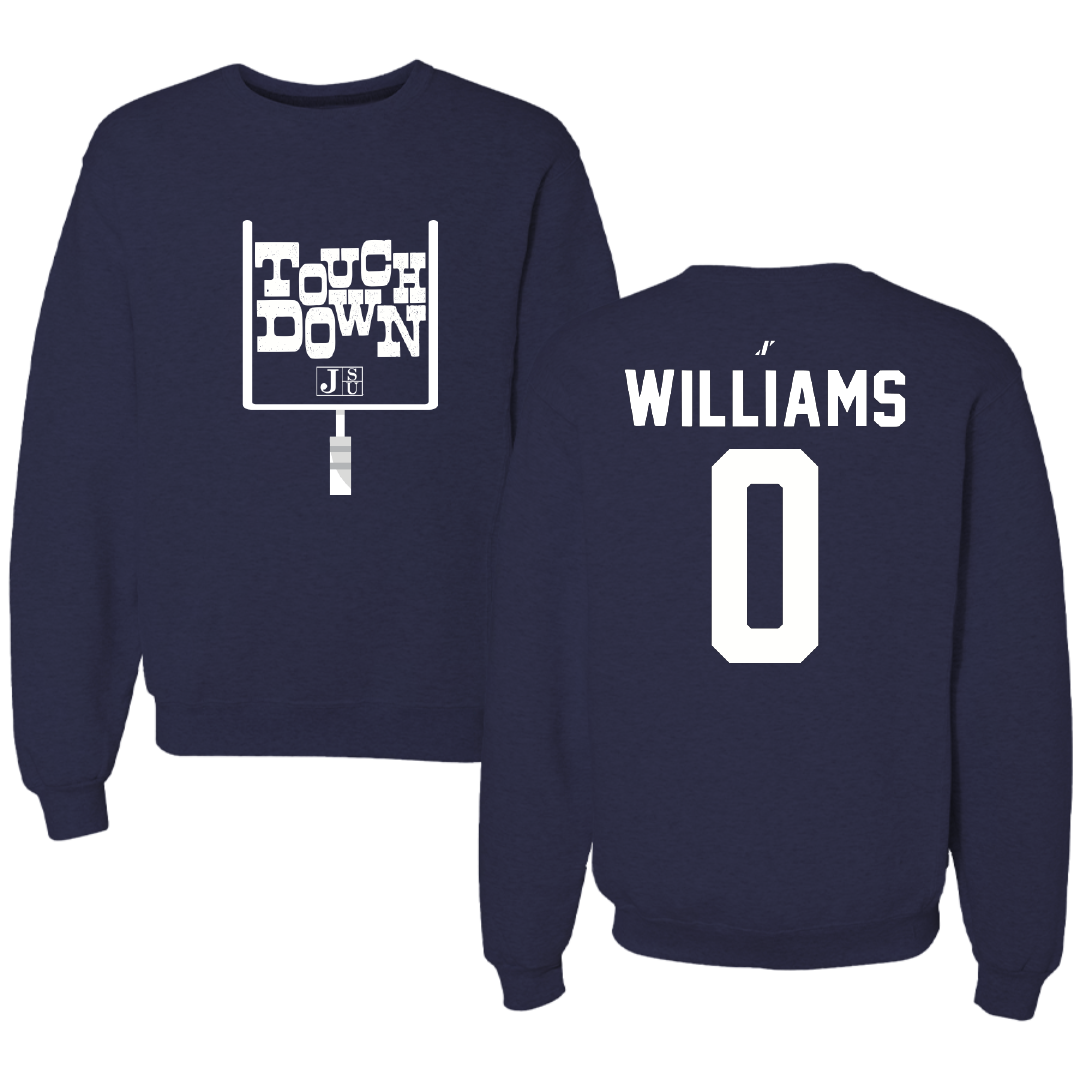 Jackson State University Football Navy Touchdown Crewneck - #0 Jeremiah Williams