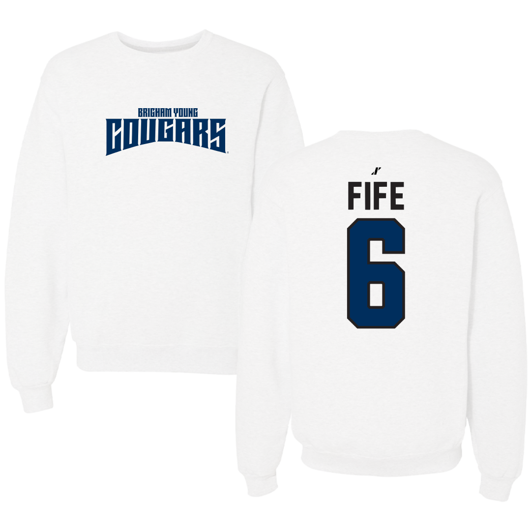 Brigham Young University Volleyball White Classic Crewneck - #6 Jackson Fife