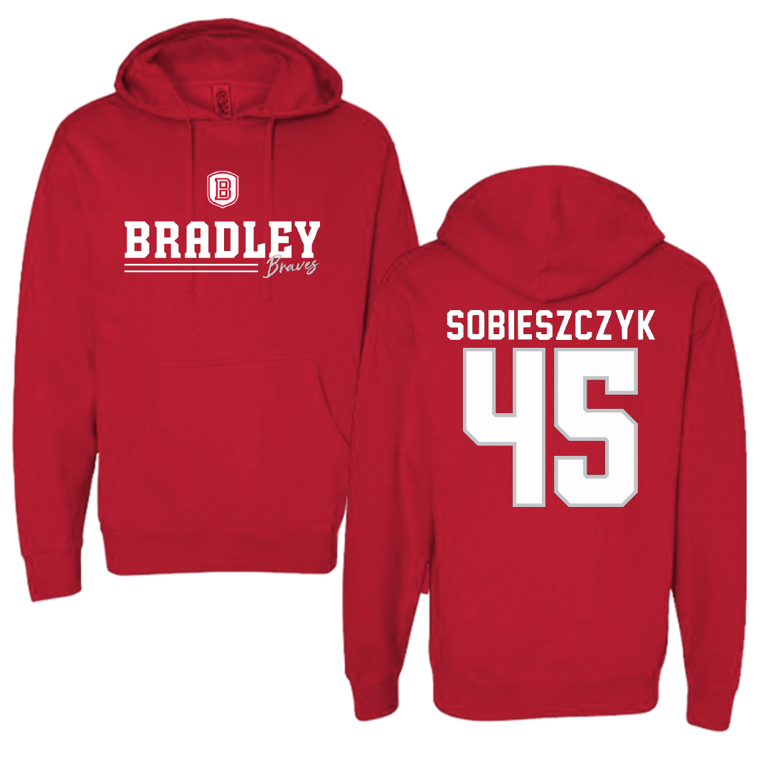 Bradley University Baseball Red General Hoodie - #45 Isaac Sobieszczyk