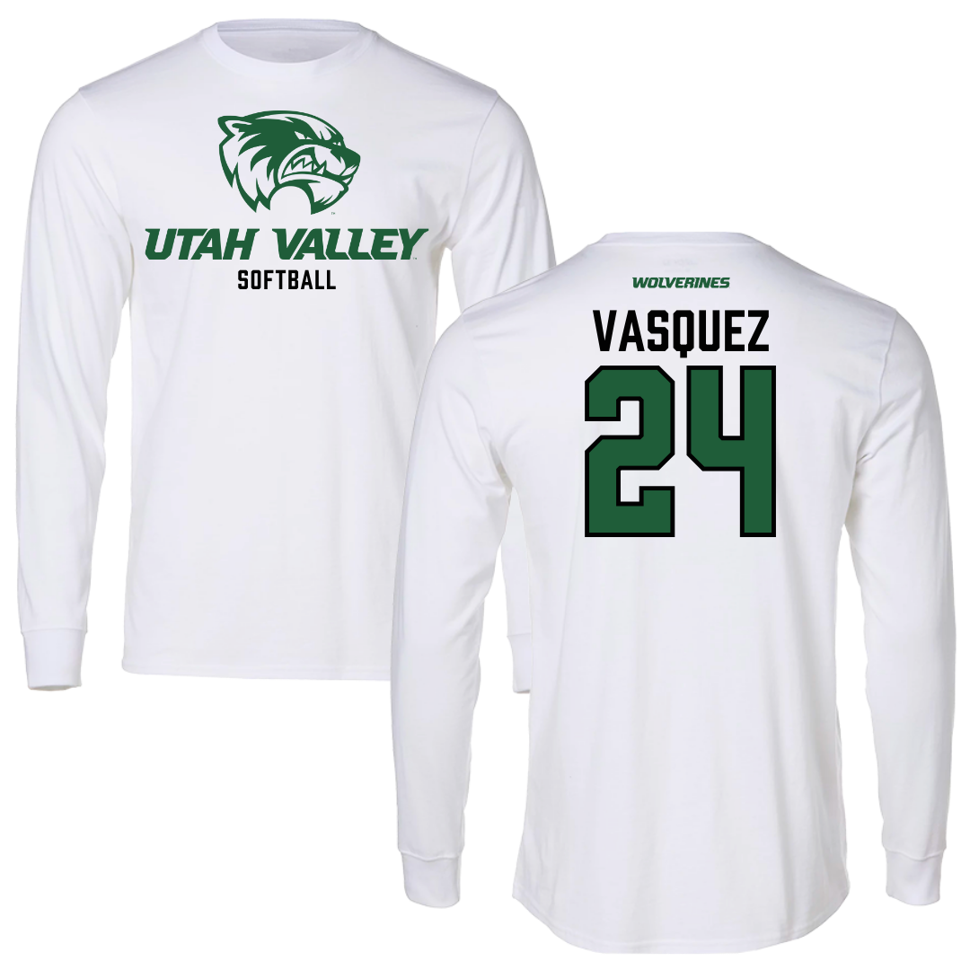 Utah Valley University Softball White Performance Long Sleeve - #24 Victoria Vasquez