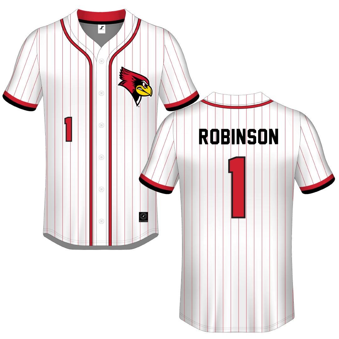 Illinois State University White Pinstripe Button-Down Jersey - #1 Shai Robinson