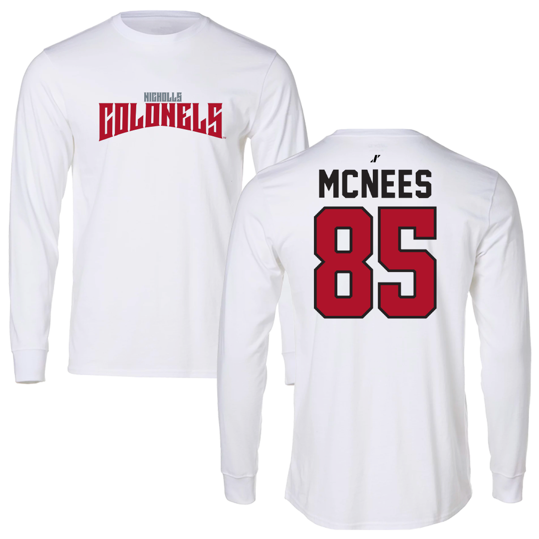 Nicholls State University Football White Classic Performance Long Sleeve - #85 Christian Mcnees