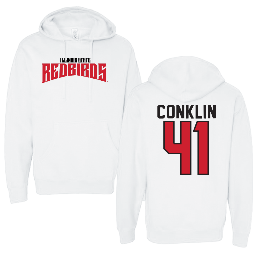 Illinois State University Baseball White Classic Hoodie - #41 MacCallan Conklin