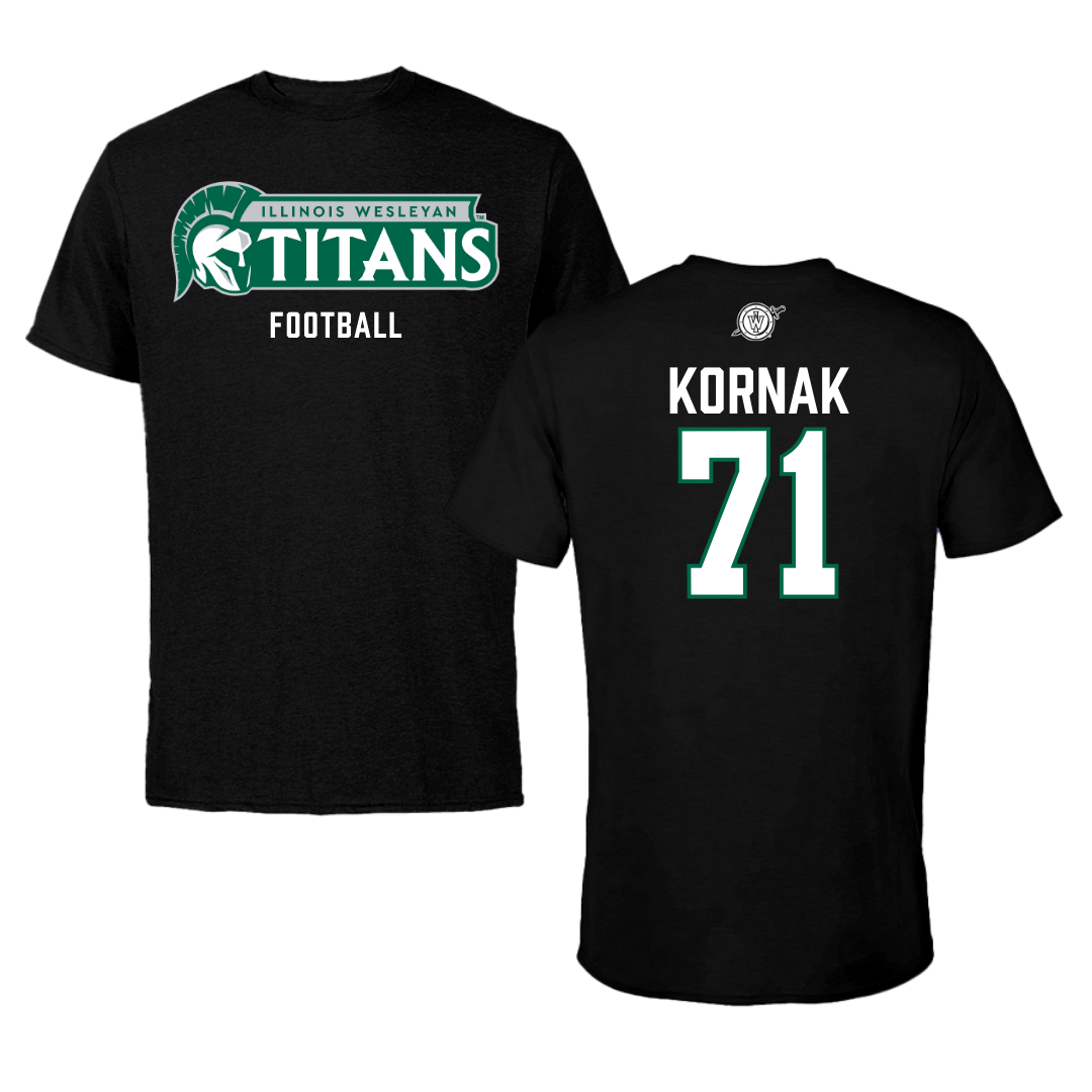 Illinois Wesleyan University Football Black Tee - #71 Brady Kornak
