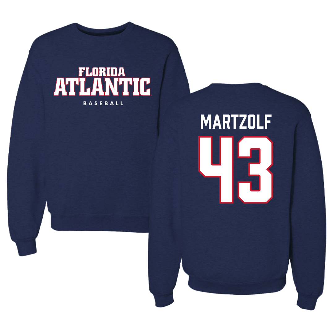 Florida Atlantic University Baseball Navy Crewneck - #43 Max Martzolf