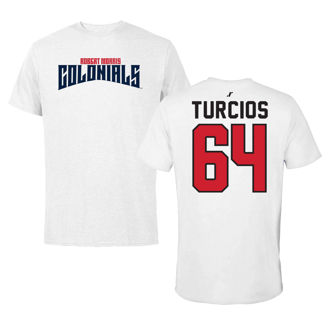 Robert Morris University Football White Classic Tee - #64 Diego Turcios