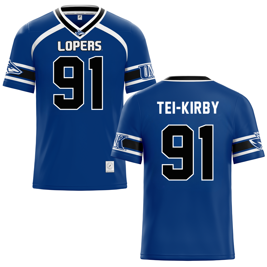 University of Nebraska at Kearney Blue Football Jersey - #91 Wayne Tei-Kirby