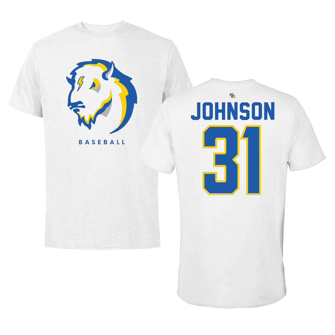 Southeastern Oklahoma State University Baseball White Mascot Tee - #31 Luke Johnson