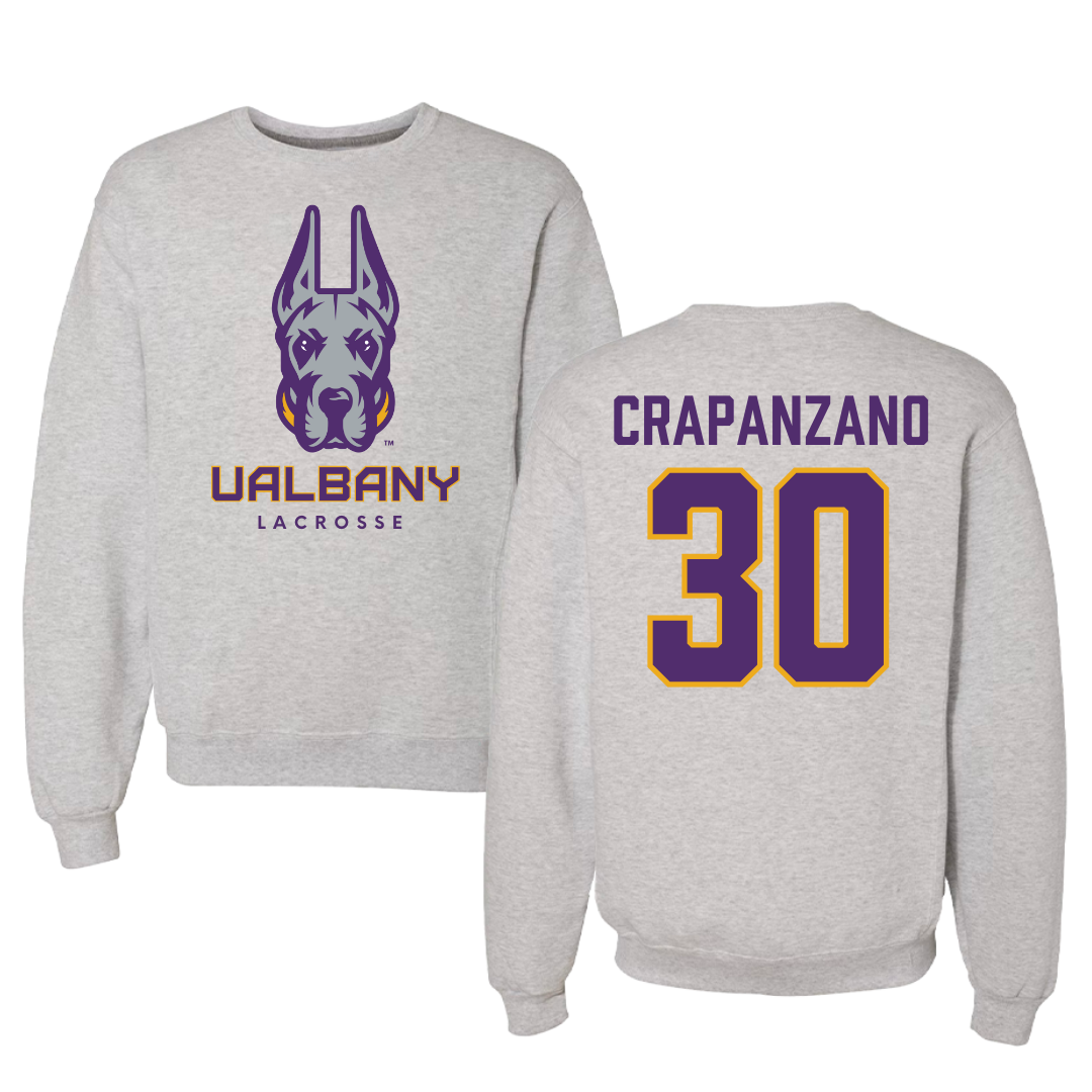 University at Albany Lacrosse Gray Crewneck - #30 Christopher Crapanzano