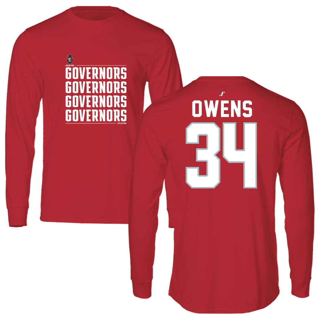 Austin Peay State University Football Red General Performance Long Sleeve - #34 KT Owens